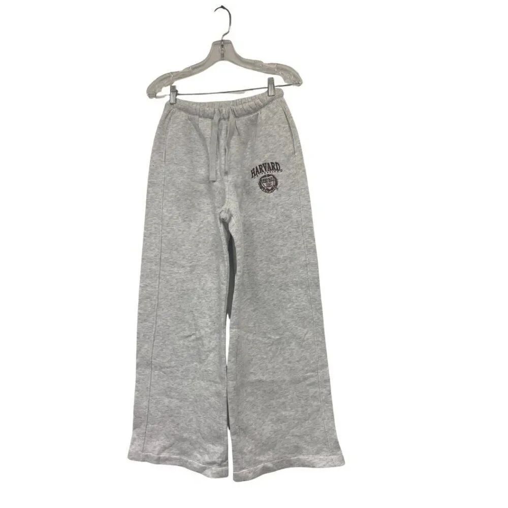 Zara Womens Wide Sweatpants Small S Gray Harvard University Logo 4174/303 NWOT